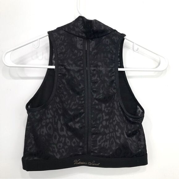 Victoria’s Secret Black / Leopard Print Mesh Panel Mock Neck Crop Top - Picture 8 of 14